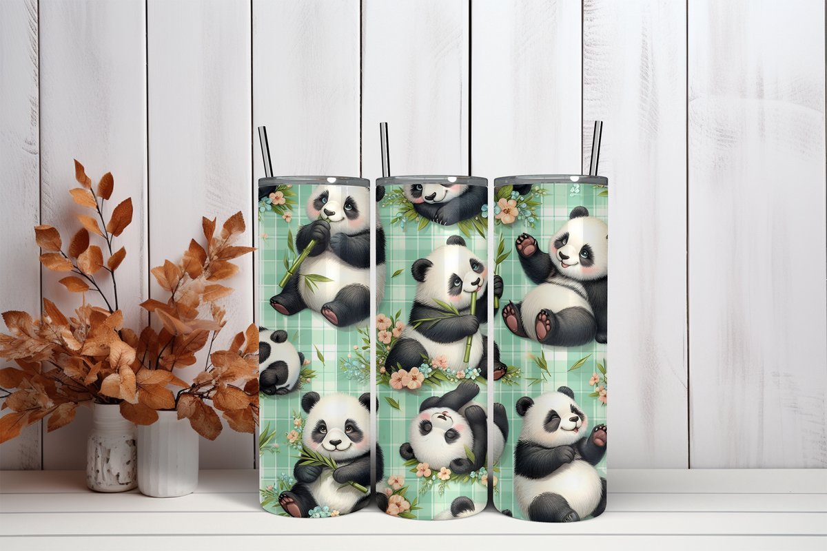 Thermosbeker Panda - 600 ml RVS Tumbler met Rietje - Cadeau - Schoolbeker - Antilek dop - Vaatwasserbestendig - Werkbeker - To go beker - Zomaar