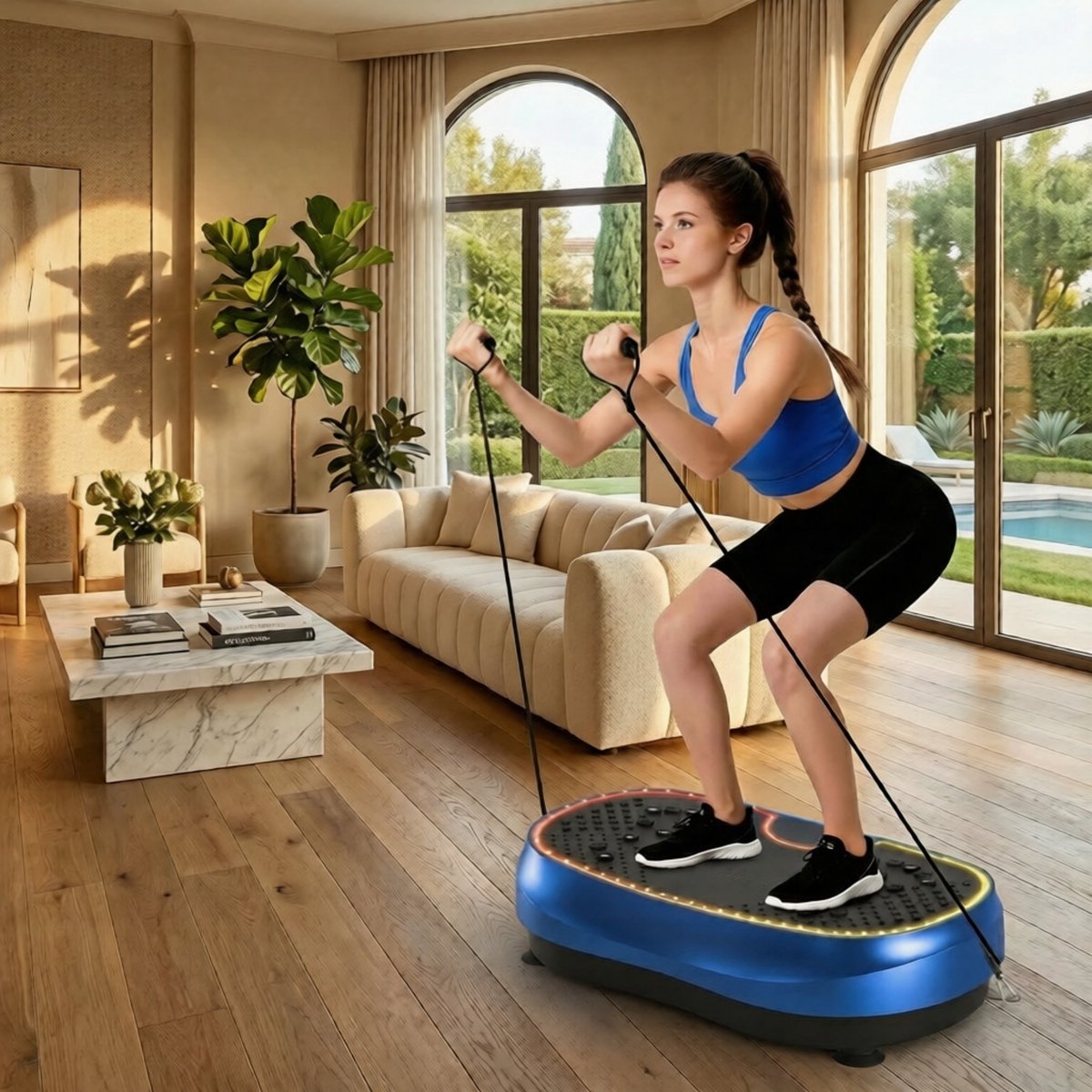Trilplaat Vibratieplaat 3D Plus – 6+1 Trainingsmodi, 199 Snelheden, LED Display, Bluetooth, Acupressuur & Weerstandsbanden – Designbest