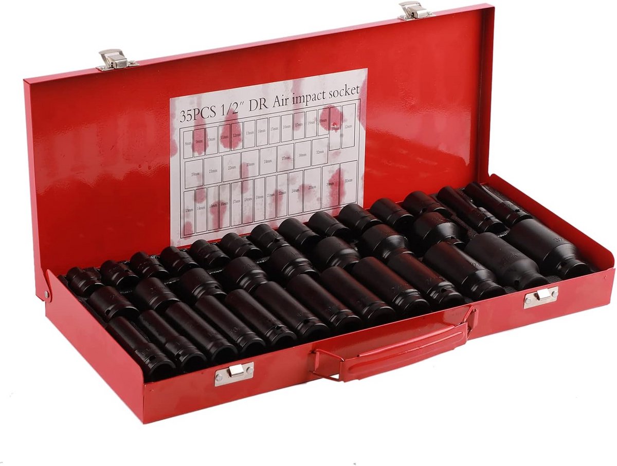 35-delige 1/2 inch Slagmoersleutelset met Lange en Korte Zeskantige Dopsleutels
