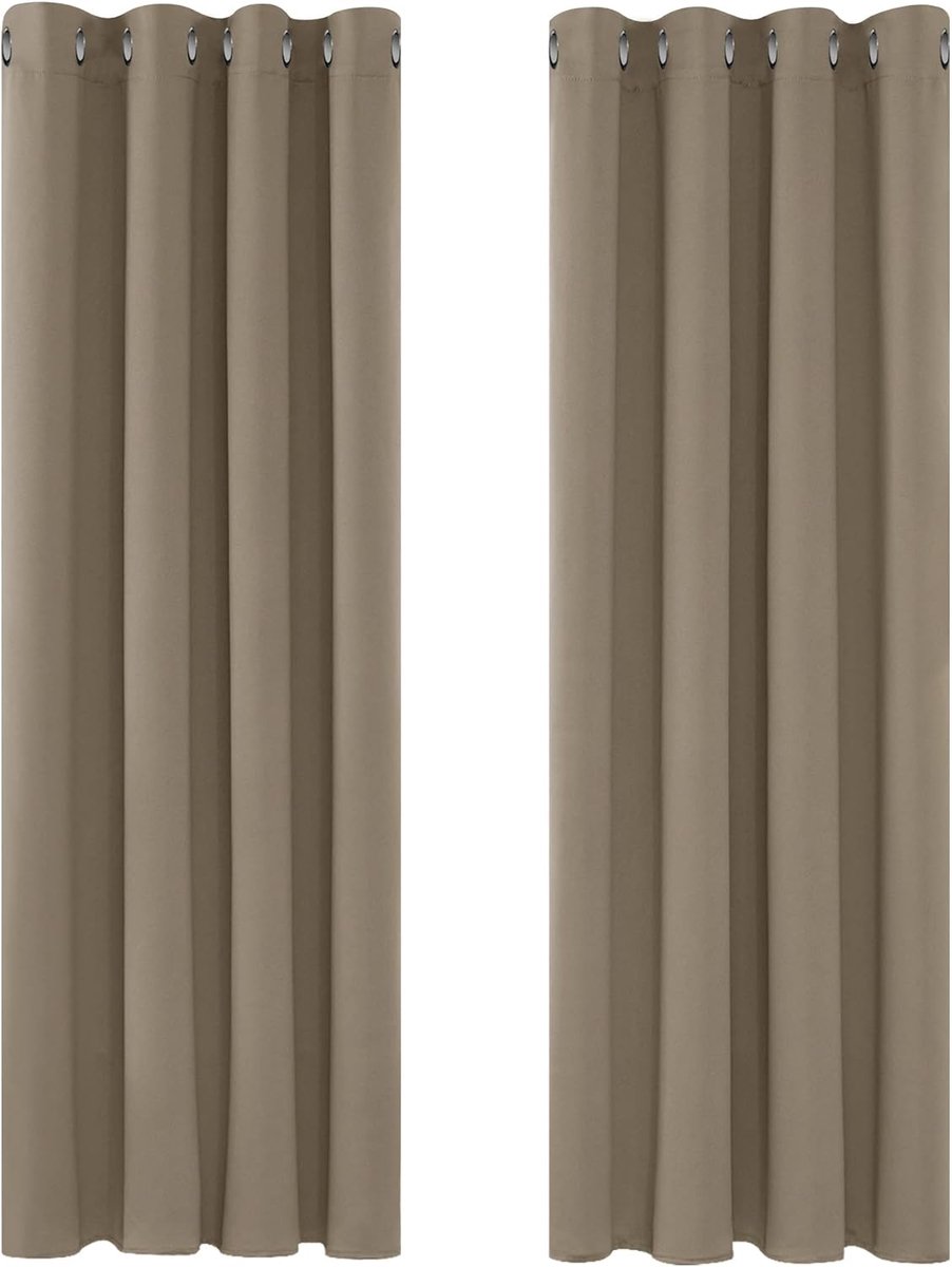 Famanu Warmte - isolerende verduisteringsgordijnen - modern design met oogjes - gordijnen voor woonkamer en slaapkamer - 117 x 160 cm (breedte x hoogte) - taupe - 2 stuks