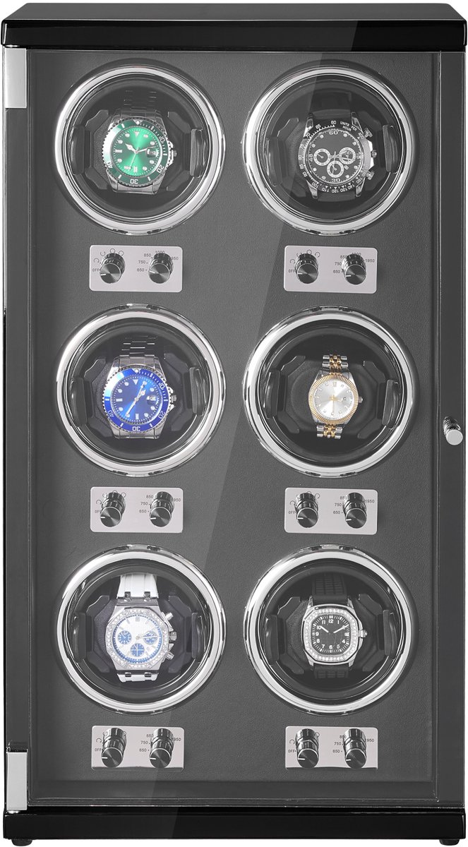VEVOR Watch Winder, Automatische Watchwinder, Watchwinder, Watchwinder voor Automatische Horloges, Automatische Watchwinder met Ruimte voor 6 Horloges, LED-verlichting, 150-207 mm Verstelbare Bandlengte