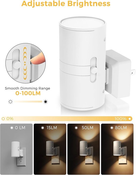 Nachtlamp - Lichtsensor voor Energiebesparing - Zacht Warm Wit Licht (3000K) - Eenvoudig in Stopcontact - Set van 2 - Voor Elke Kamer van Lumisky — afbeelding 2