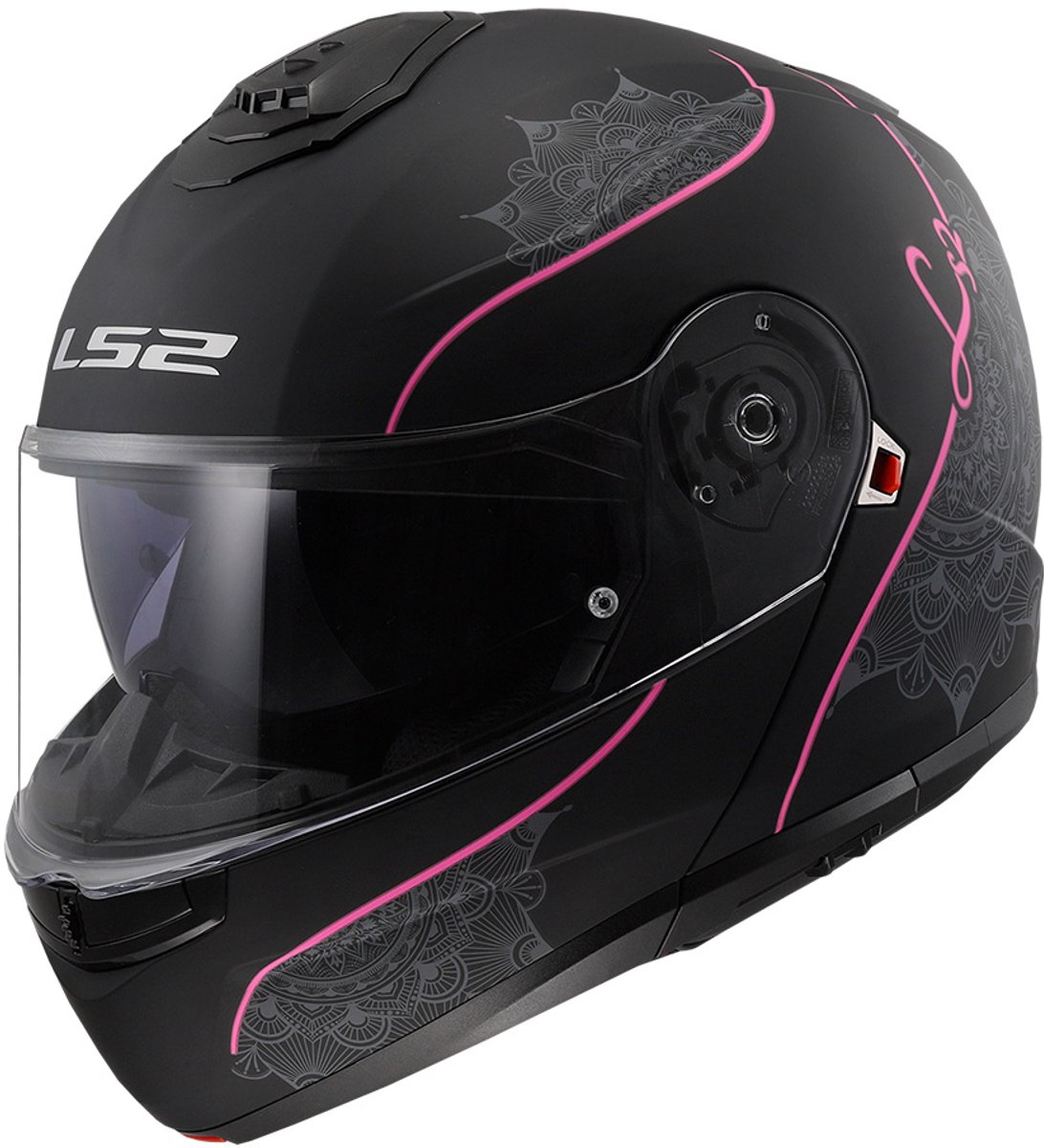 LS2 FF908 Strobe II Lux Mat Zwart Roze 06 Systeemhelm - Maat XXXL - Helm