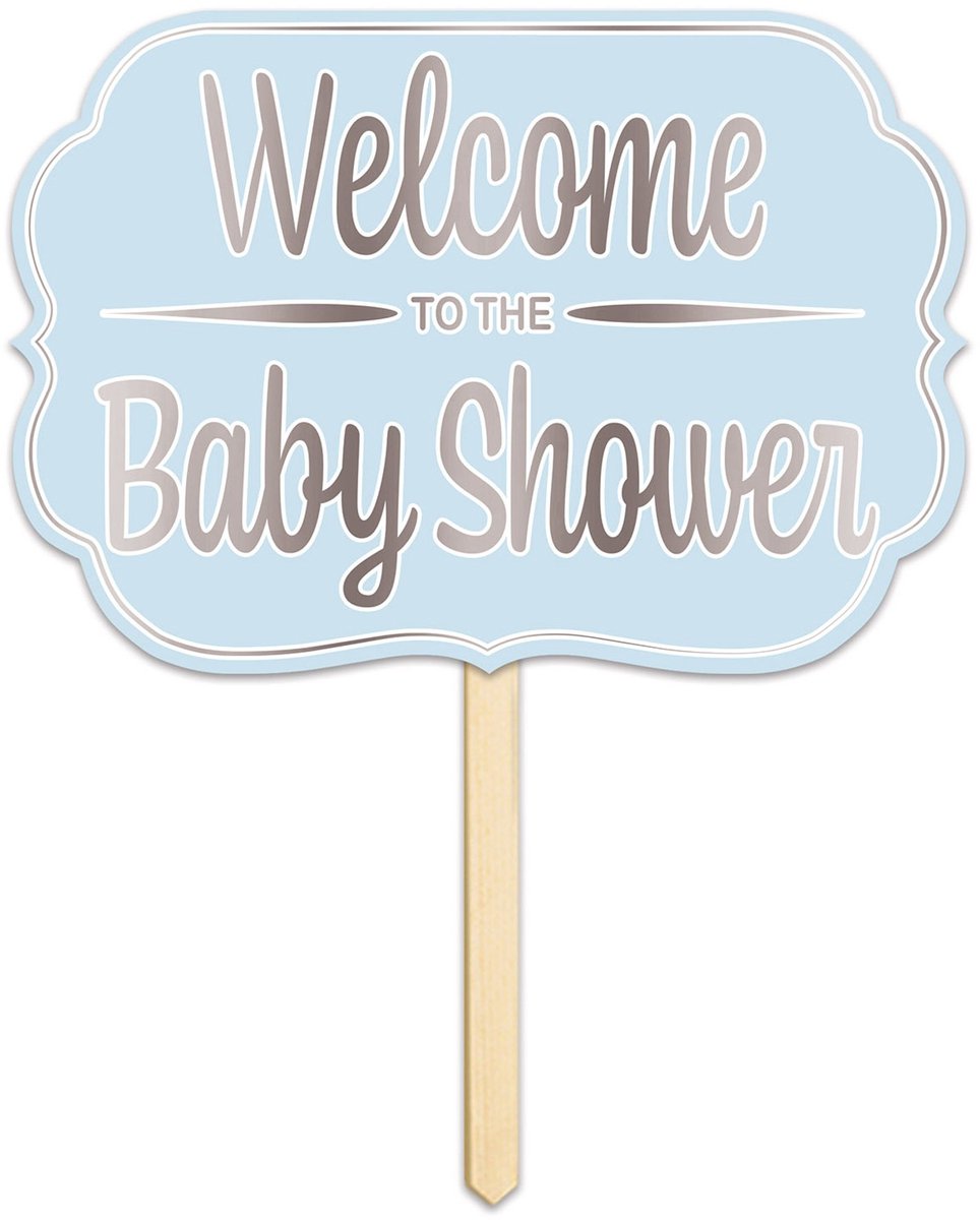 360 DEGREES - Kartonnen Welkomstbord "Welcome to the Baby Shower" Blauw met Houten Stok