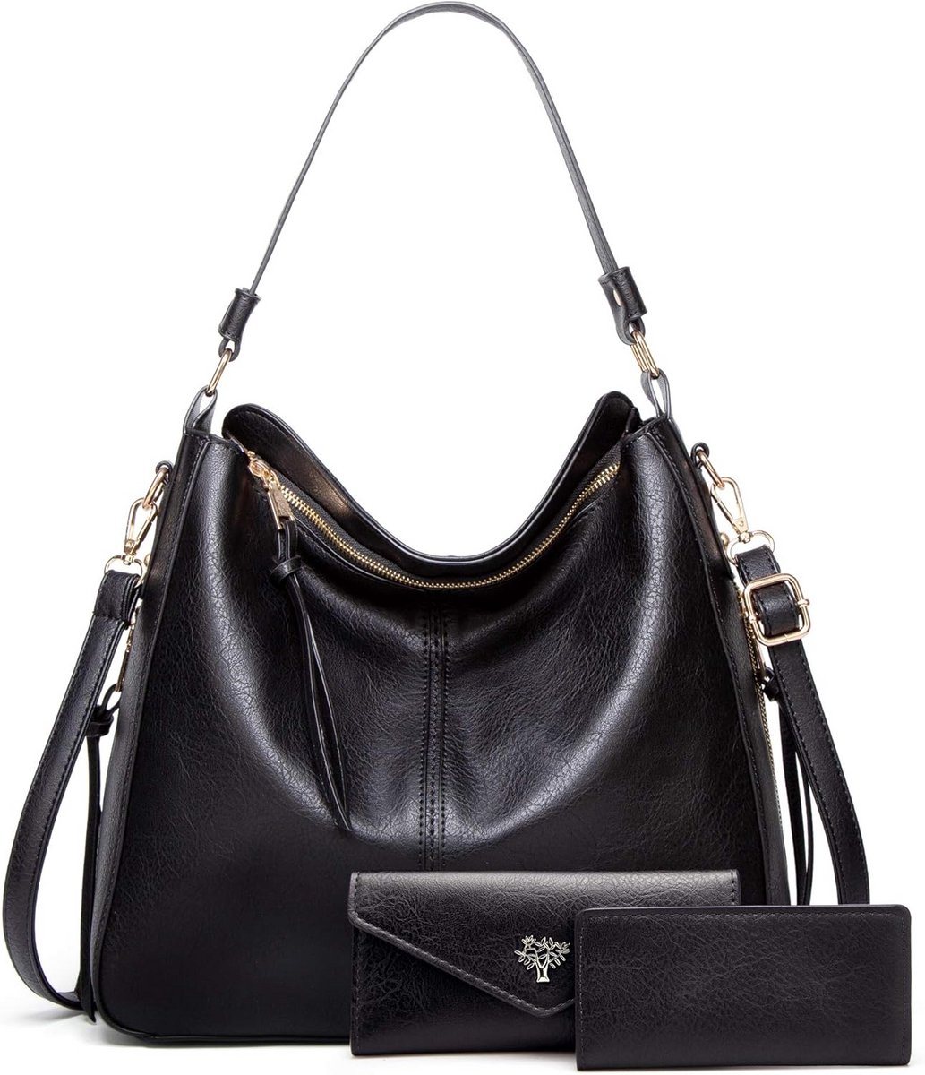 Dames Handtas Shopper Grote Leder Look Schoudertas Crossbody Set 3 Delig