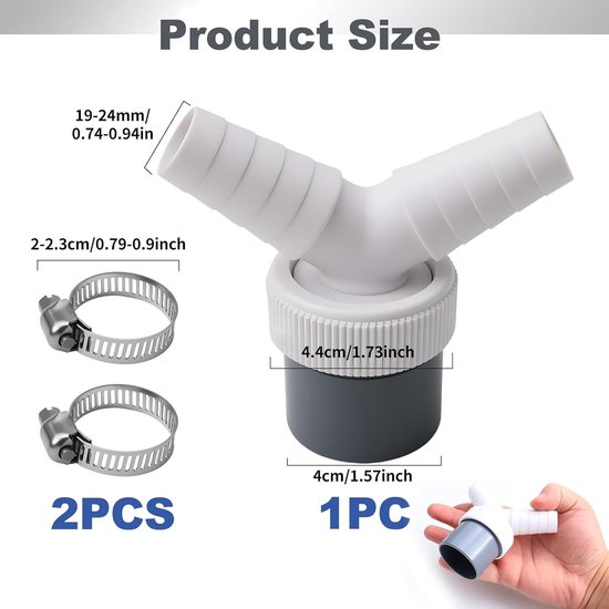 Afvoeradapter Y-type voor wasmachine, geschikt voor afvoerslangen met een diameter van 40 mm en een inlaatdiameter van 3/4" tot 7/8", inclusief slangklem. van Merkloos — afbeelding 2