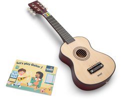 Woet® Houten Speelgoedgitaar met Draagriem - Naturel - Speelgoedinstrument - Mijn eerste Gitaar Inclusief Muziekboekje - Speelgitaar voor Kinderen - Vanaf 3 jaar