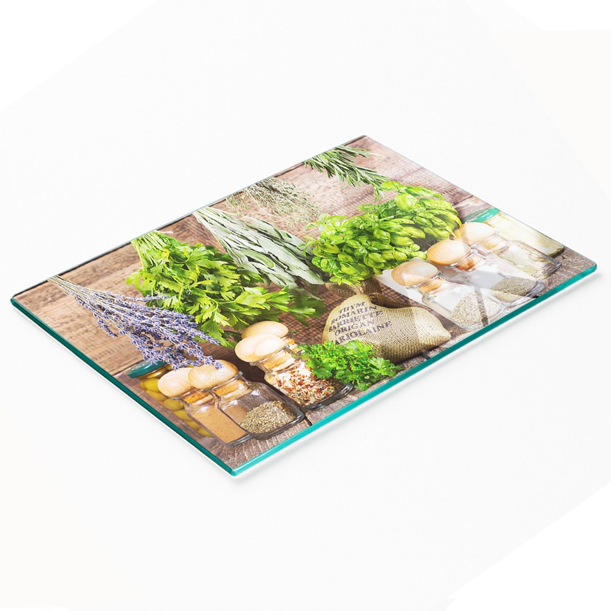 Decoratieve glazen snij- en serveerplank met kruidenkoord 80x52 cm