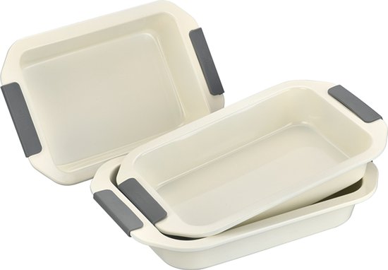 Swiss Haus® ORP3CR Set de 3 plats à four – Sans PFAS – Plat à rôtir rectangulaire avec revêtement antiadhésif Sapphire™ – Crème