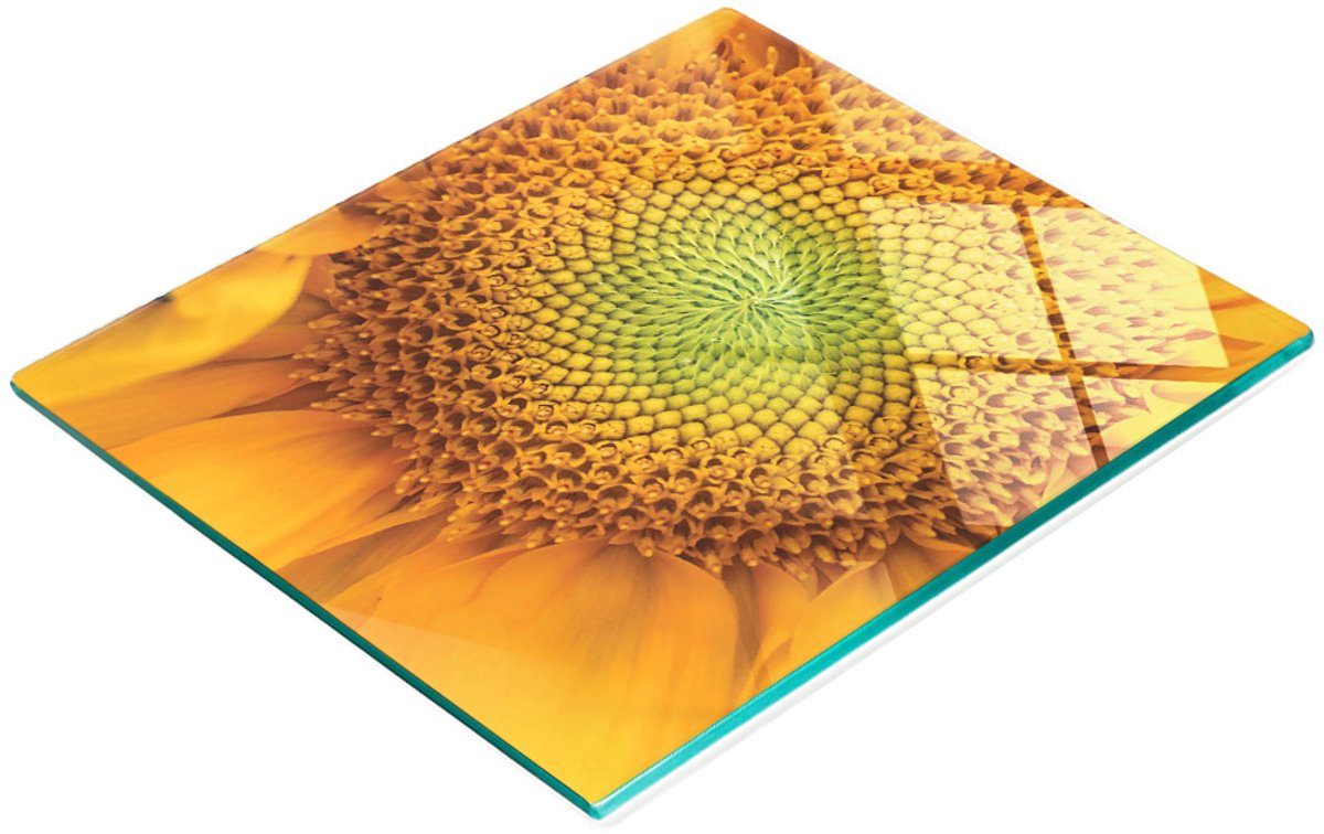 Decoratieve glazen serveerplank met zonnebloemmotief, 60x52 cm