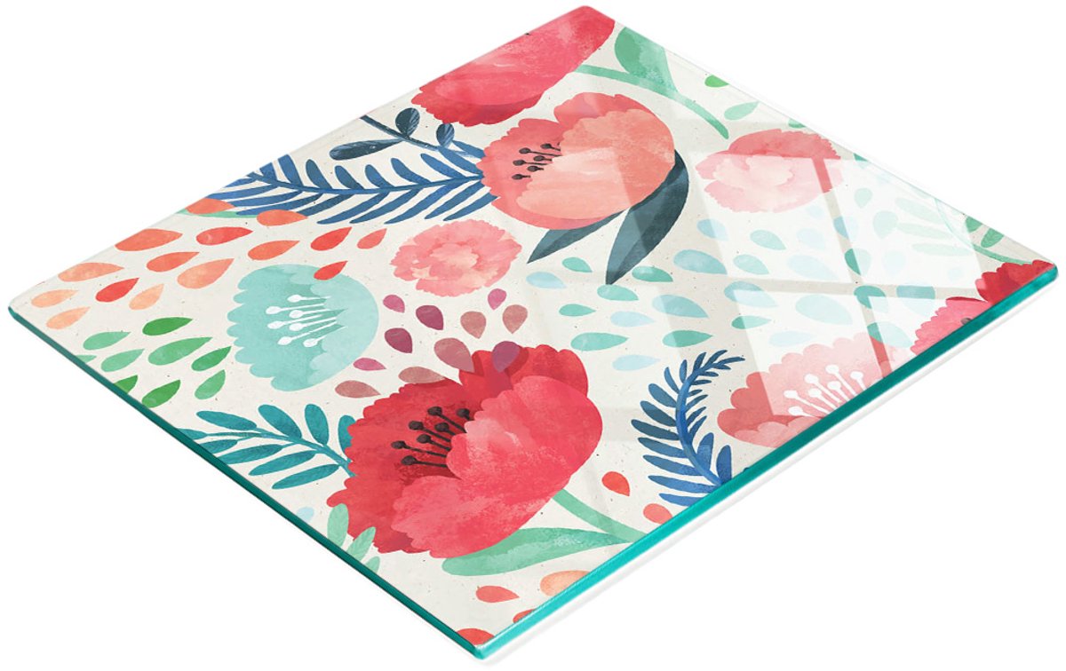 Multifunctioneel decoratief glazen keukenbord met aquarelprint, Maki, 60x52 cm