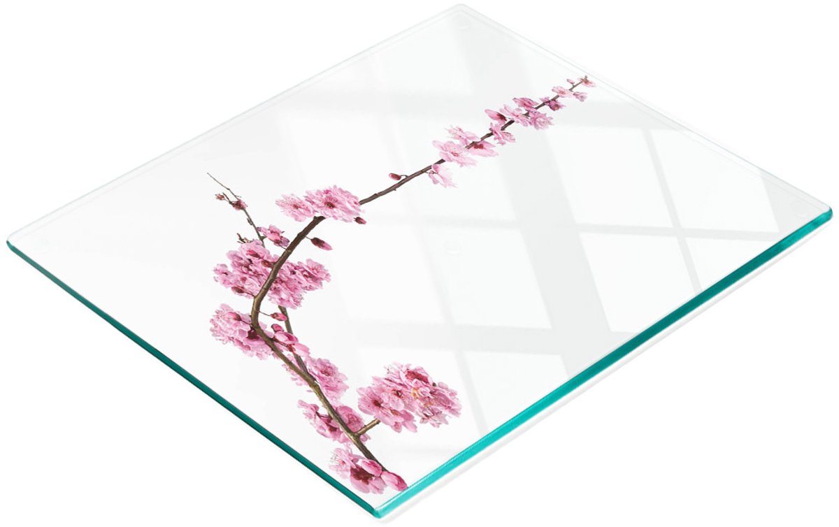 Multifunctionele decoratieve glazen snijplank voor de keuken, roze kersenkleur, 60x52 cm
