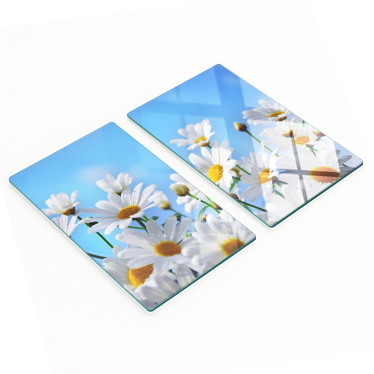 Geharde multifunctionele decoratieve glazen borden met madeliefjesmotief, 2x30x52 cm