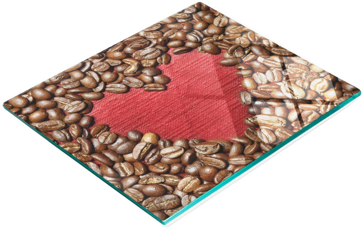 Stijlvol en duurzaam glazen bord met koffieboonhartprint, 60x52 cm