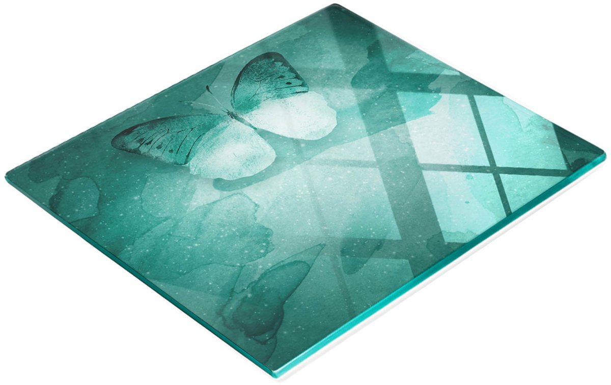 Duurzame en stijlvolle snijplank van gehard glas met vlinderpatroon, 60x52 cm