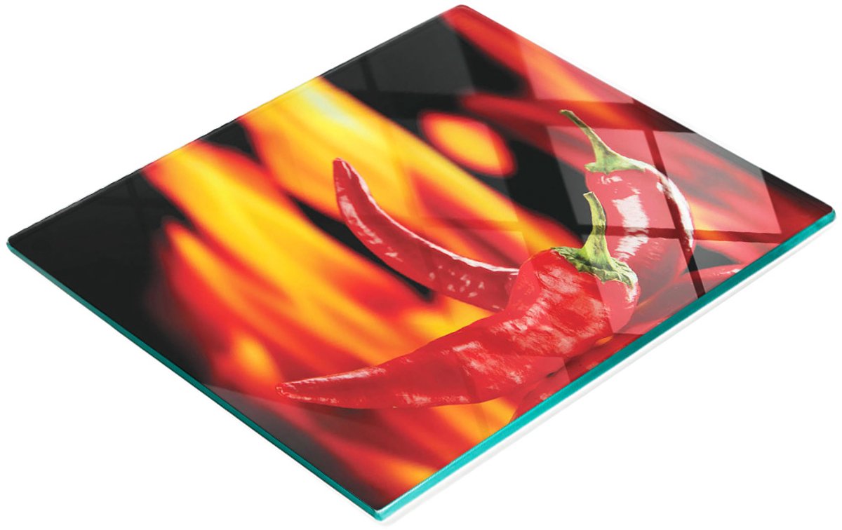 Keukenplank van gehard glas met chilipeperafbeeldingen, 60x52 cm