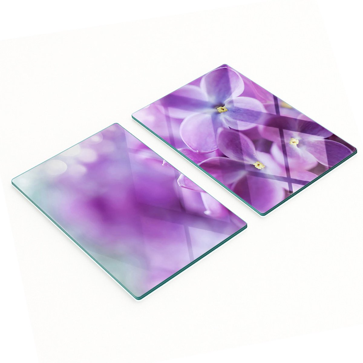 Decoratieve snijplanken van gehard glas met paarse bloemen, 2x40x52 cm