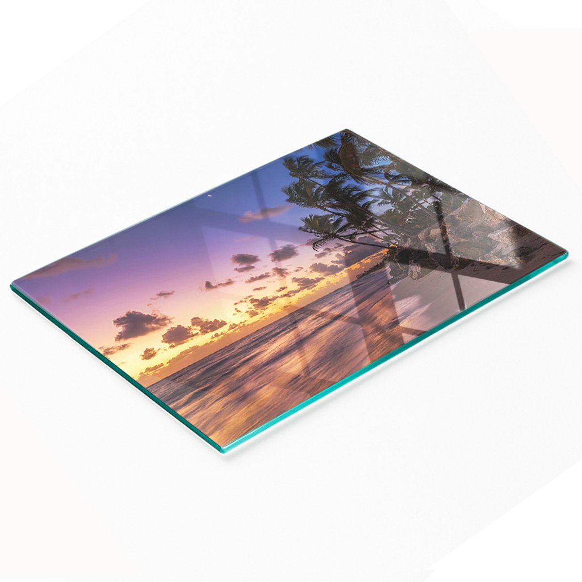 Gehard multifunctioneel decoratief glazen bord met strandzonmotief, 80x52 cm