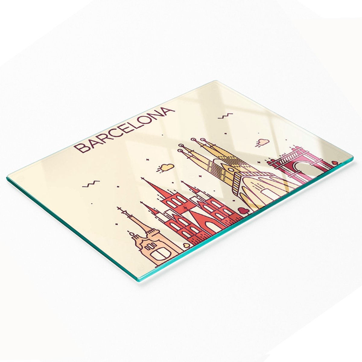 Multifunctioneel decoratief glazen keukenbord met Barcelona-opschrift 80x52 cm