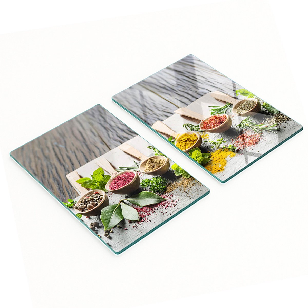 Set van twee glazen keukenplanken met kleurrijke kruiden, 2x40x52 cm
