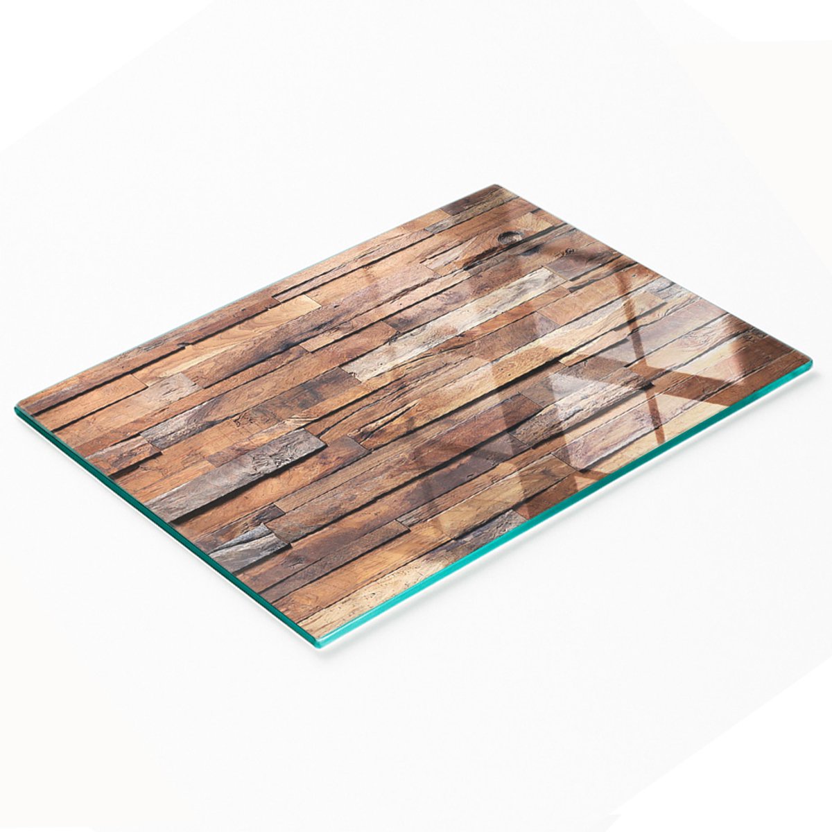 Decoratieve glazen snij- en serveerplank met houten wandbekleding, 80x52 cm