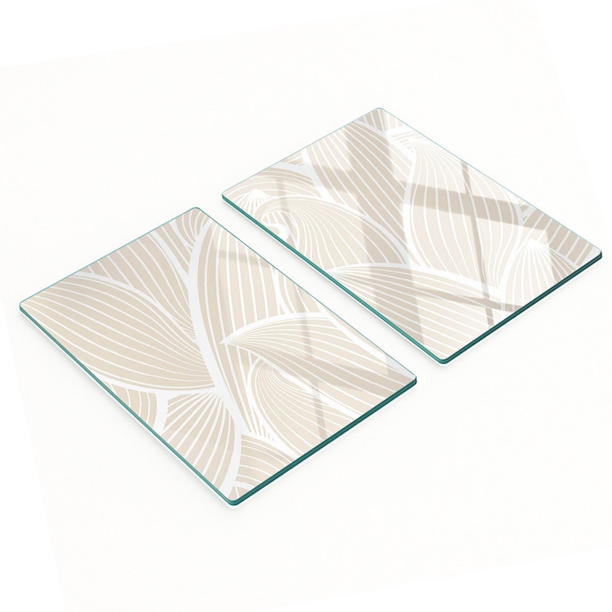 Set van twee decoratieve glazen keukenplanken met bladmotief, 2x40x52 cm