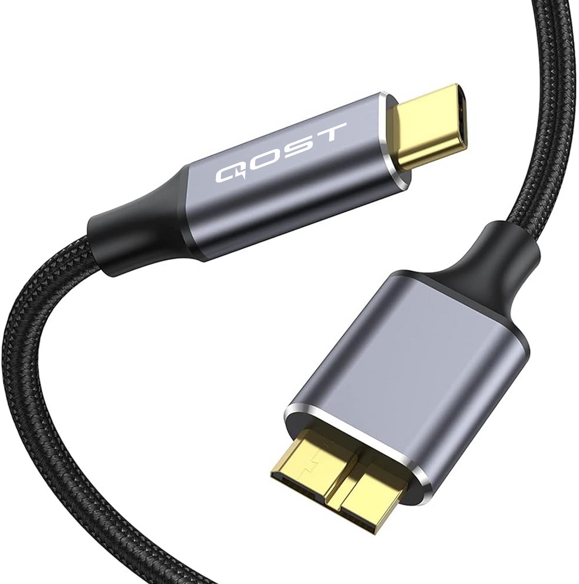 Qost - USB-C naar Micro USB-B kabel - 10Gbit/s - USB HDD kabel - 0.5 Meter - Spacegrey