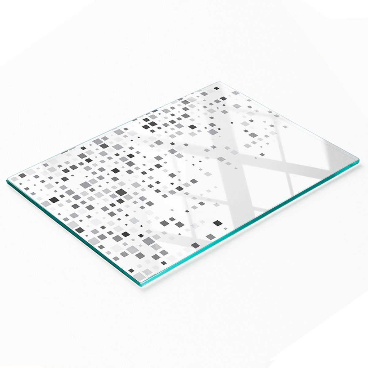 Duurzaam en stijlvol glazen bord met abstract vierkant patroon, 80x52 cm