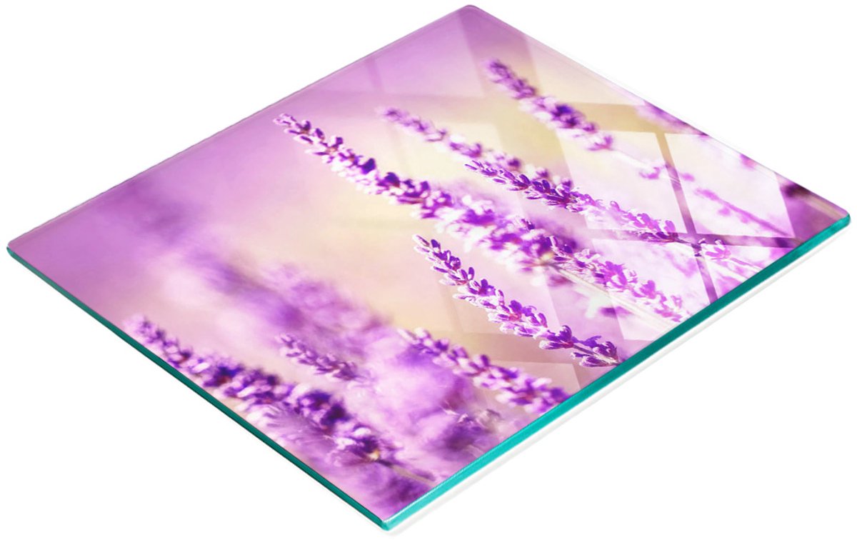 Decoratieve glazen snijplank met lavendelmotief, 60x52 cm