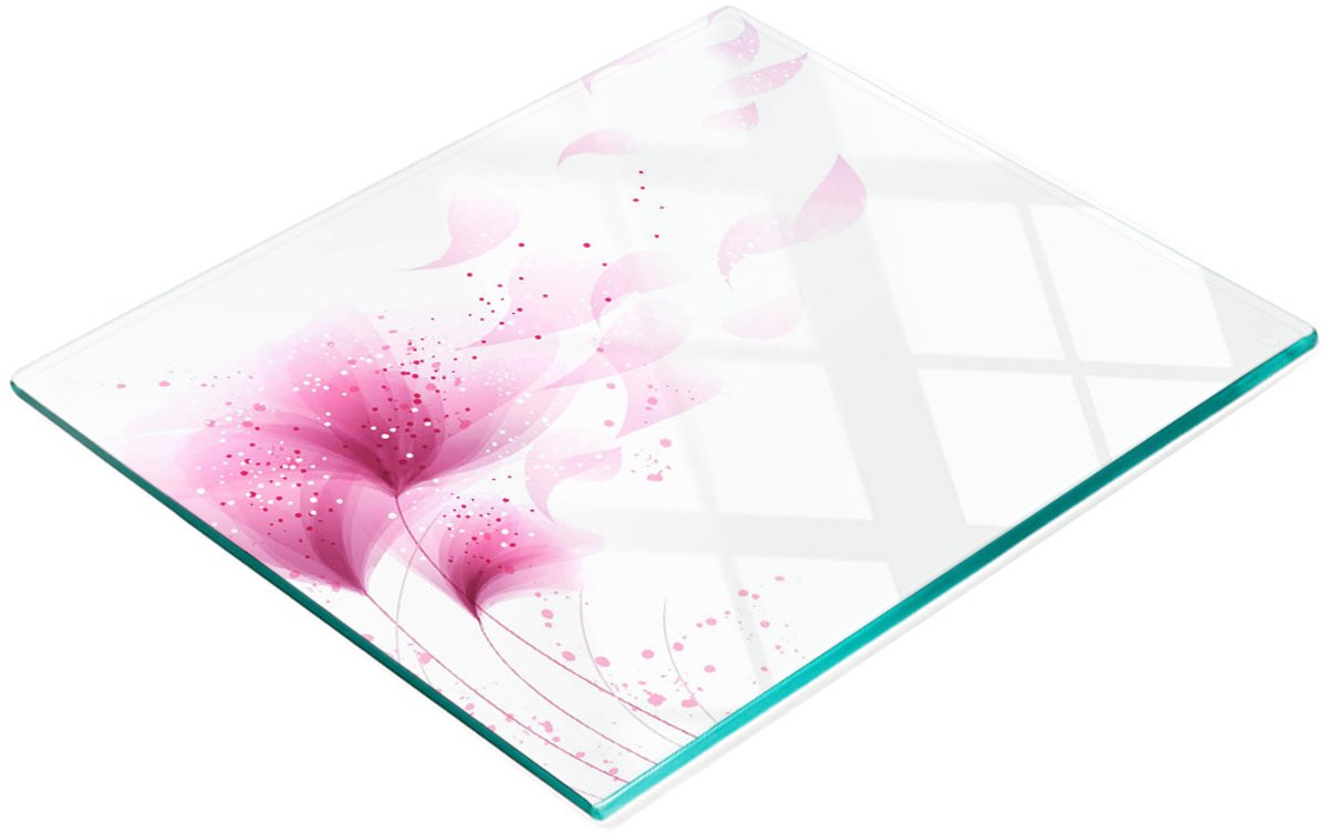 Multifunctionele decoratieve glazen snijplank voor de keuken, roze bloem, 60x52 cm