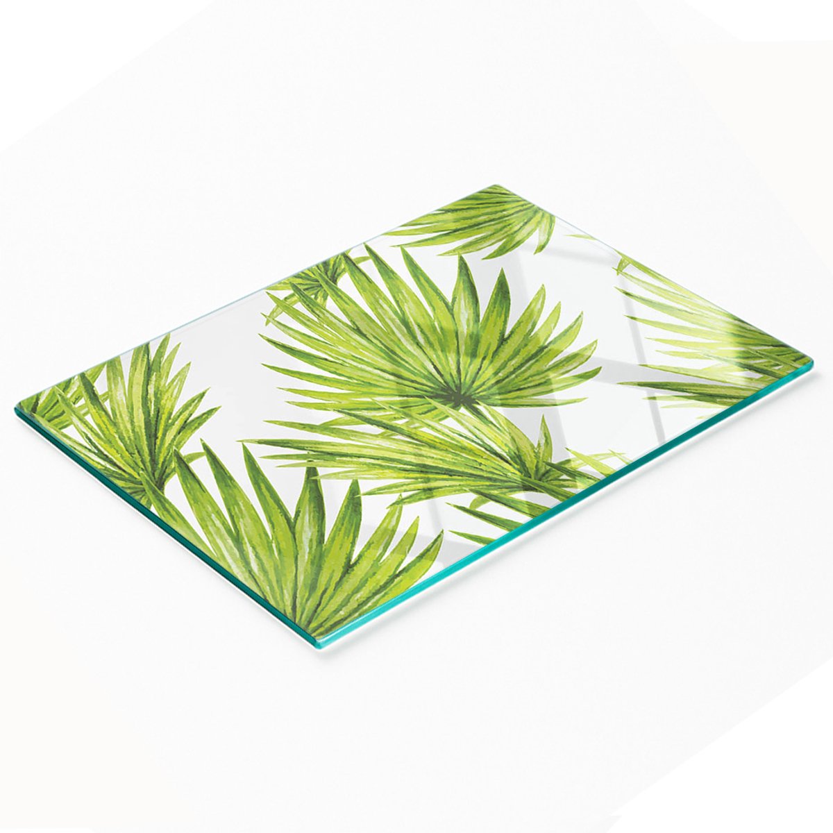 Decoratieve glazen snij- en serveerplank met tropische bladeren, 80x52 cm
