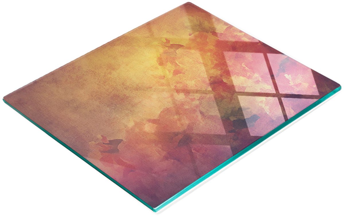 Multifunctionele decoratieve snijplank van gehard glas met bloemenmotief, 60x52 cm