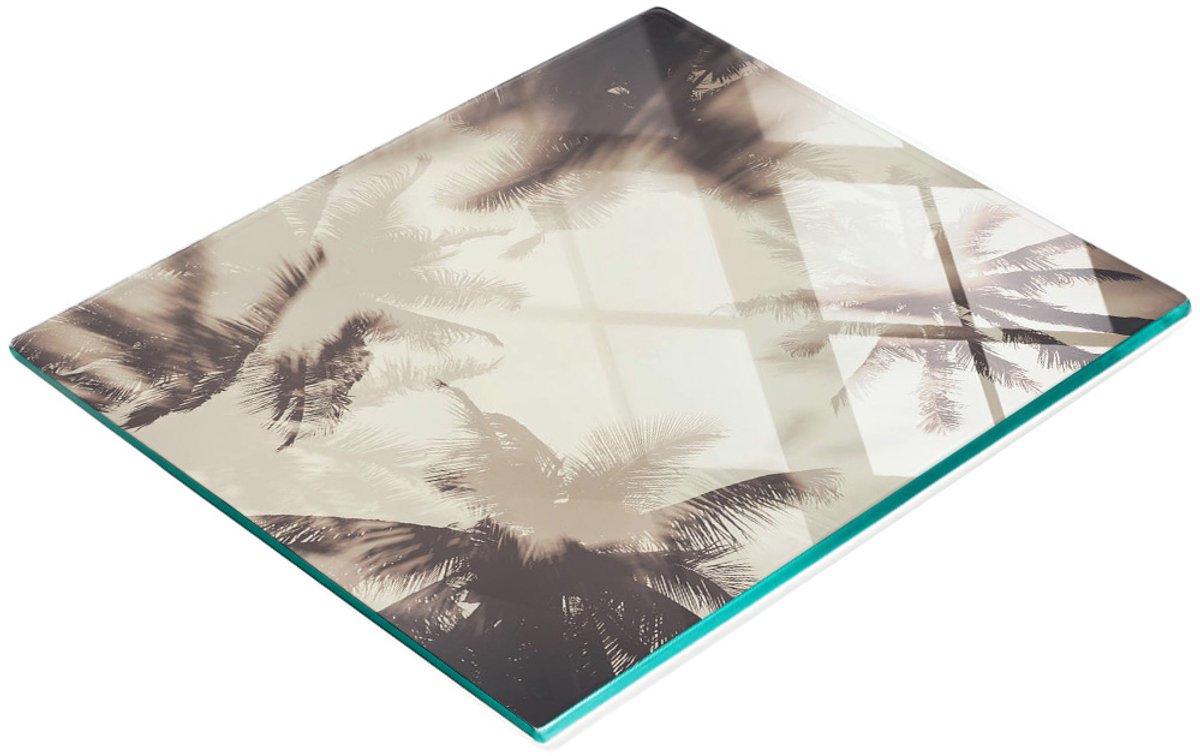 Duurzame en stijlvolle snijplank van gehard glas met palmboommotief, 60x52 cm