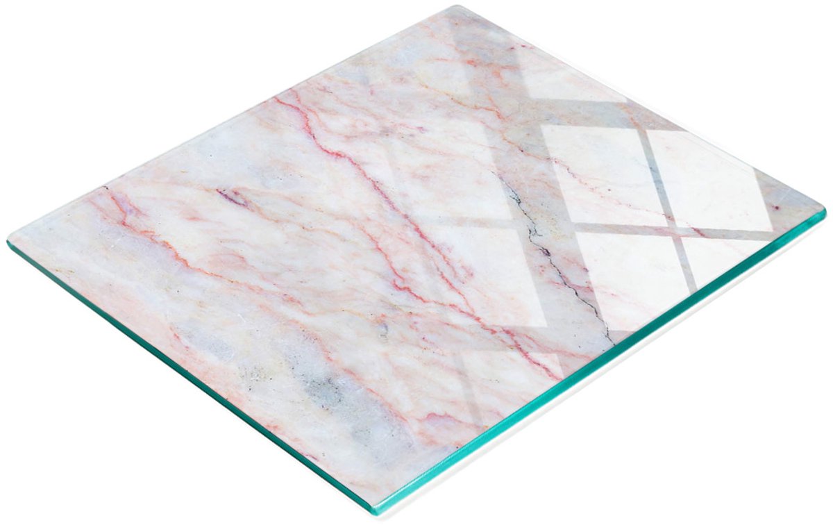 Keuken serveerplank van gehard glas met marmerprint, 60x52 cm