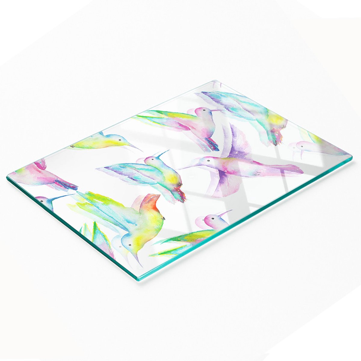 Multifunctionele decoratieve snijplank voor de keuken, gehard glas, kolibries, 80x52 cm
