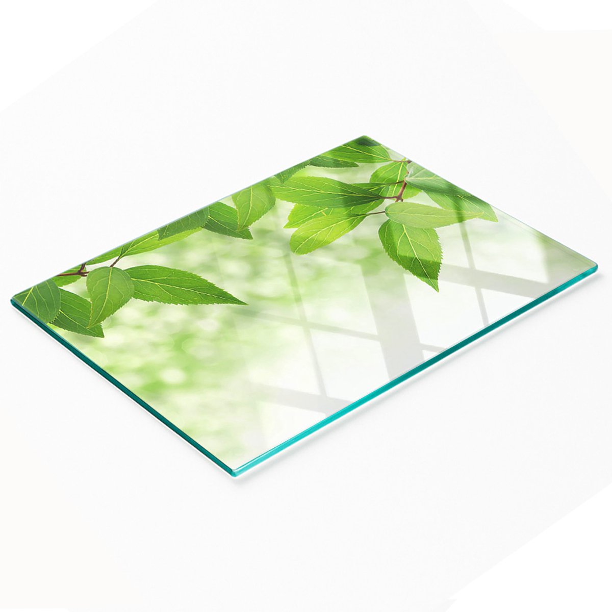 Decoratieve glazen snij- en serveerplank met groene bladeren, 80x52 cm