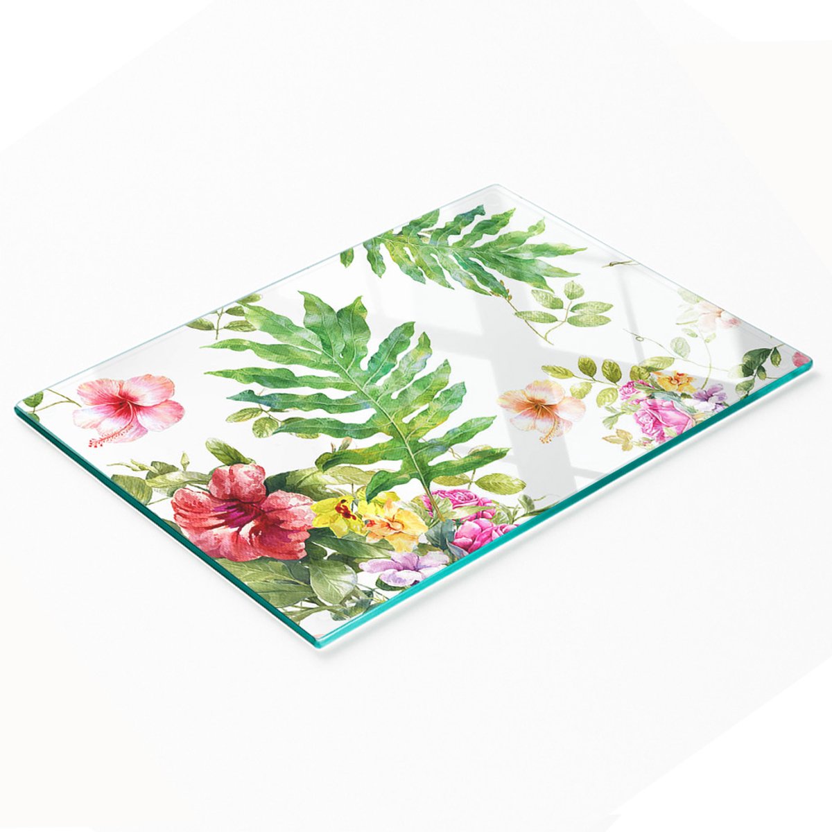 Duurzame en stijlvolle glazen snijplank met bloemenpatroon 80x52 cm