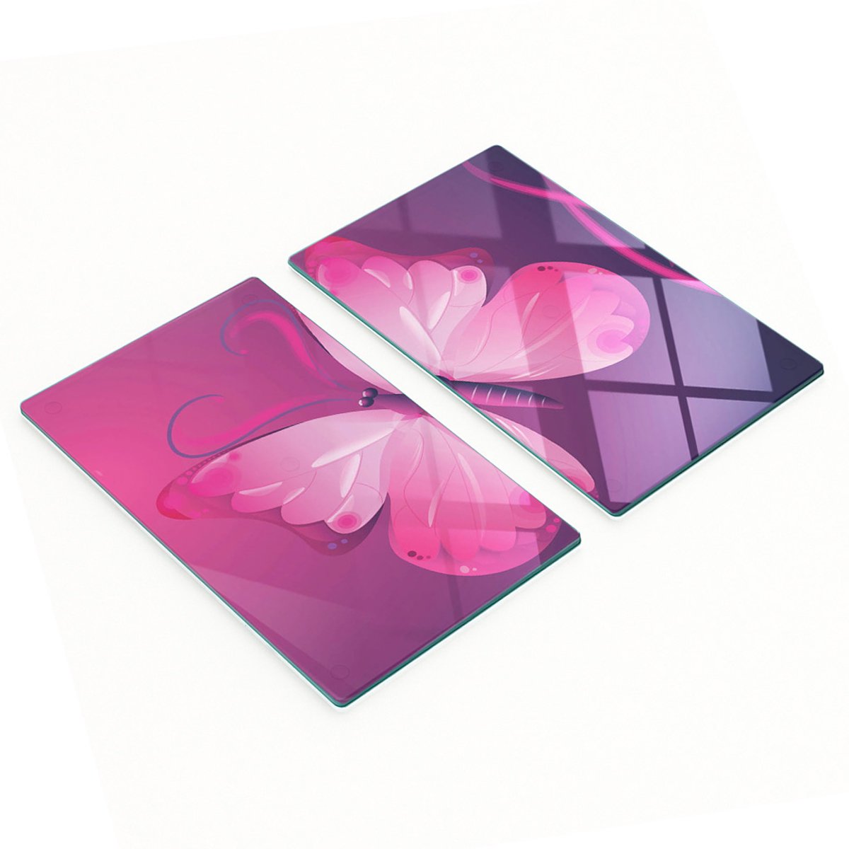 Decoratieve glazen serveerplankjes voor snacks met roze vlindermotief, 2x30x52 cm
