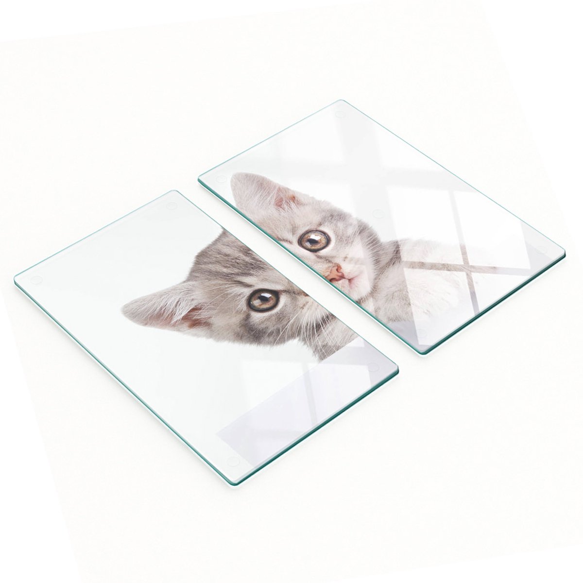 Multifunctionele decoratieve glazen borden met print van een grijze kat, 2x30x52 cm