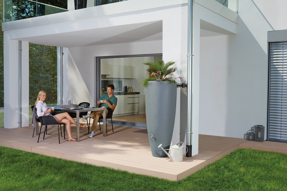 Garantia 2in1 waterreservoir 300 liter zinkgrijs incl. plantschaal