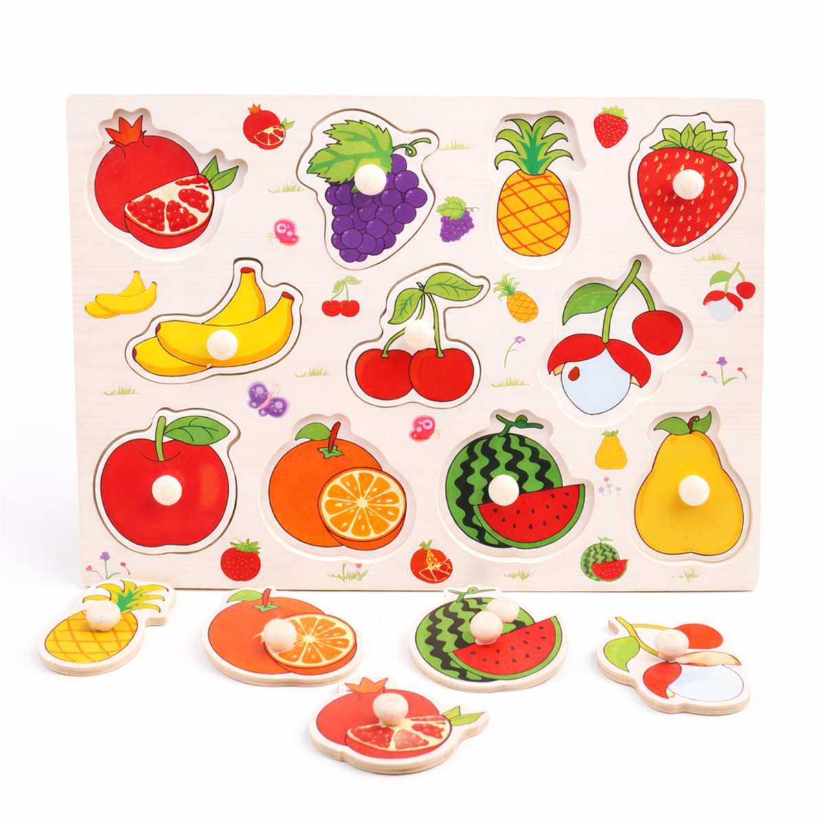 Fruit - Houten puzzels voor kinderen 1 jaar / 2 jaar / 3 jaar - Educatief speelgoed - Cadeau jongen / meisje - Baby / Dreumes / Peuter - Traktatie - Uitdeelcadeaus — cadeau in Spellen & Speelgoed - foto 4