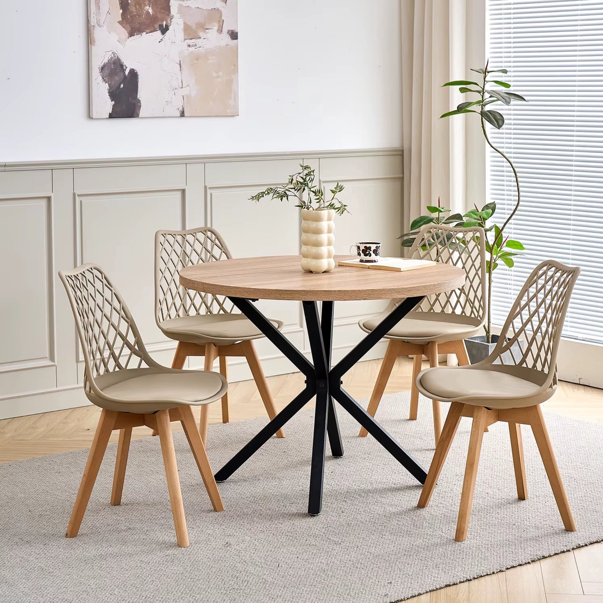 NaevaMi Eetkamerstoelen - Eetkamerstoelen Set van 6 - Eetkamerstoelen met Houten Poten - Modern en Minimalistisch - Pu Gewatteerde Zitting - Beukenhout Benen - Nordic Stoel Voor Keuken Woonkamer/Eetkamer - Khaki – foto 5