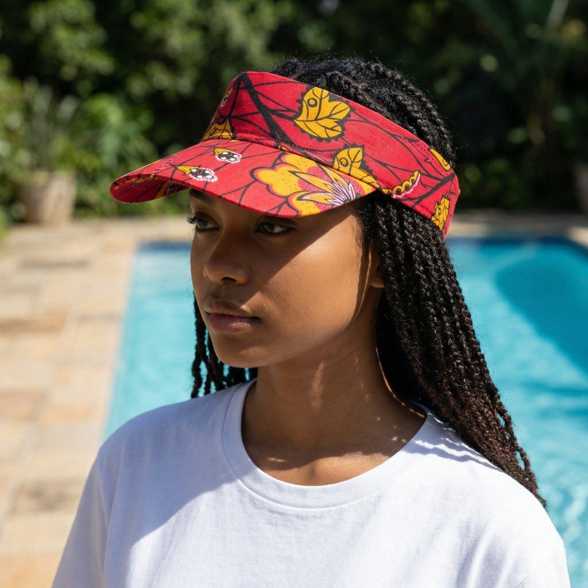 Zonneklep / Pet met Afrikaanse print - Zonnecap - Zomerpet - Sun visor - Rode Botanical Flow