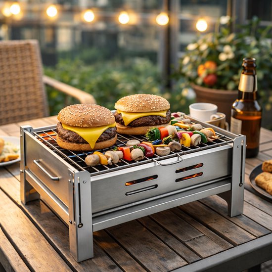 Opvouwbare BBQ 40x30x31CM - Houtskool Barbecue - Tafelgrill - Draagbare opvouwbare grill met rooster - Portable Vouw Barbecue - Festival BBQ - Camping - Chroom van Merkloos — afbeelding 5
