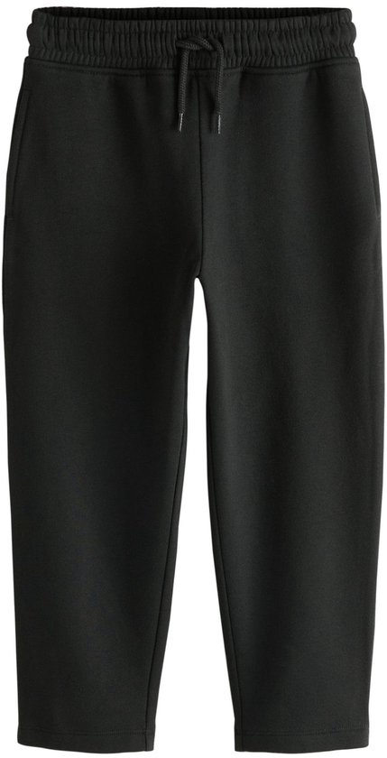 Zwarte joggingbroek met elastische tailleband en trekkoord.