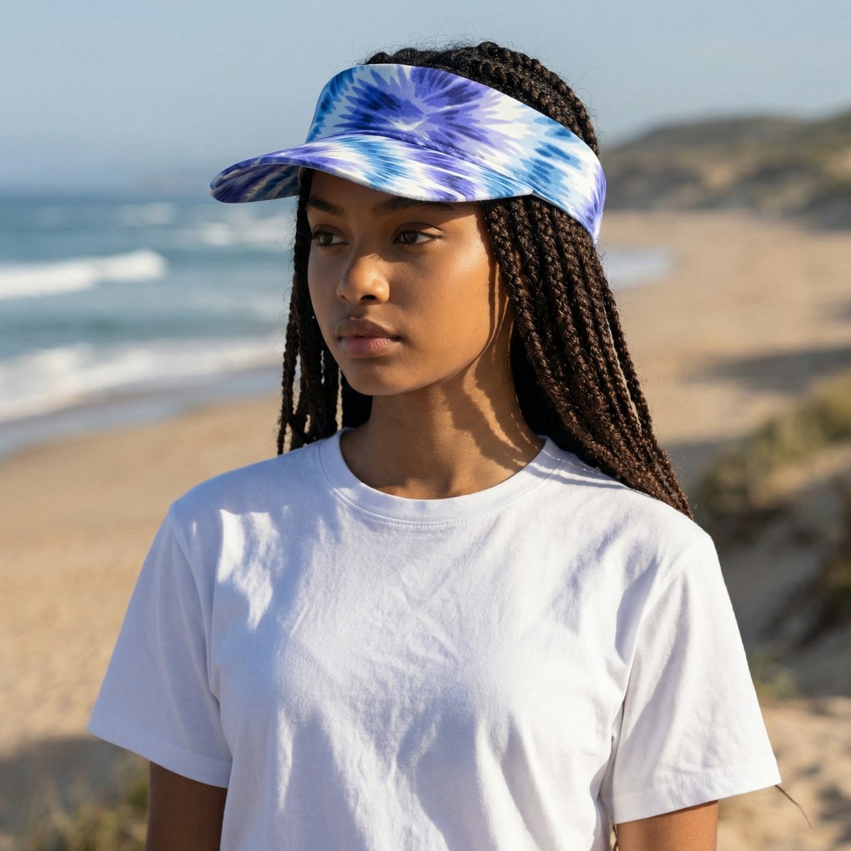 Zonneklep / Pet met Afrikaanse print - Zonnecap - Zomerpet - Sun visor - Blauwe Tie Dye