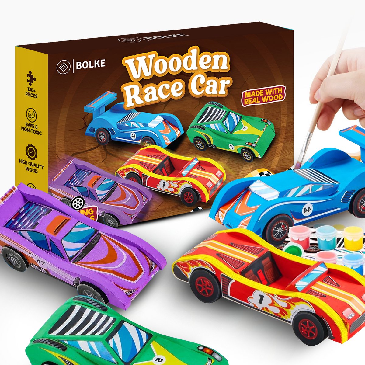 Bolke knutselpakket - knutselen jongen - autotjes verven - creatief speelgoed - raceauto's - speelgoed jongens vanaf 6 jaar
