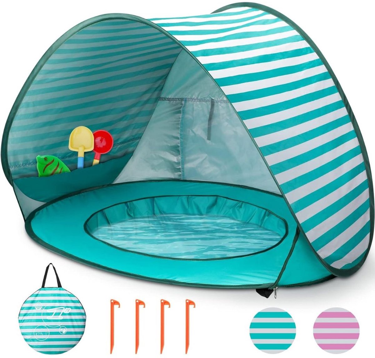CLVP® Strandtent UV Bescherming - Strandtent Baby Pop Up – Strandtentje Extra Licht – Strandschelp – Strand Tent – Groen en Wit
