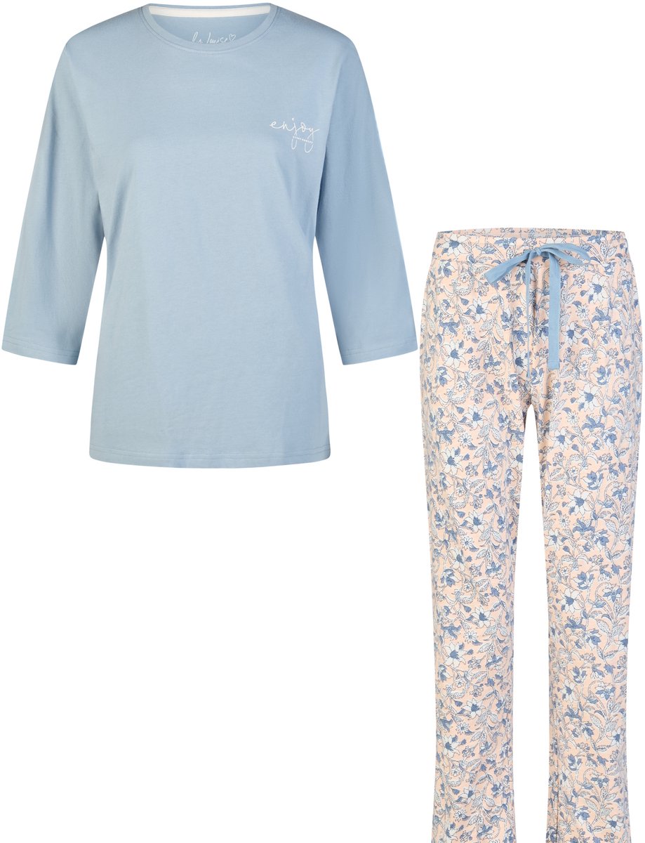 By Louise Dames Pyjama Set Lang/Driekwart Mouw Lichtblauw/Wit Gebloemd