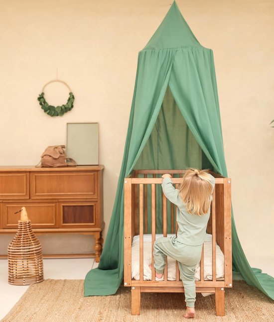 Groen Hemeltje voor Kinderkamer | Klamboe voor Wieg, Bed & Speelkamer | Hemel Sluier voor Babybed | Rond Hemelbed voor Baby — afbeelding 3